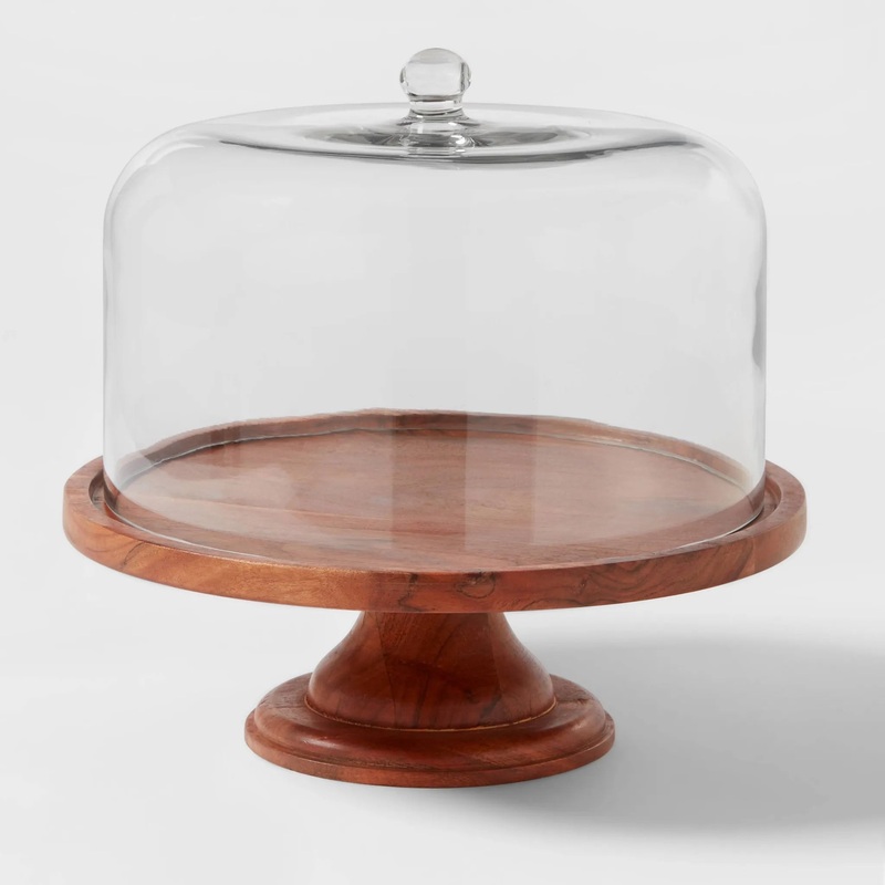 Round Glass & Wood Dessert Stand