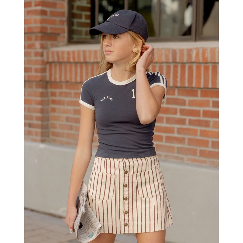 Rylee + Cru Denver Mini Skirt | Burgundy Pinstripe – Teen