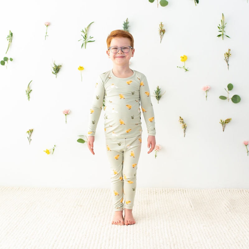 Long Sleeve Pajamas in Aloe Chick