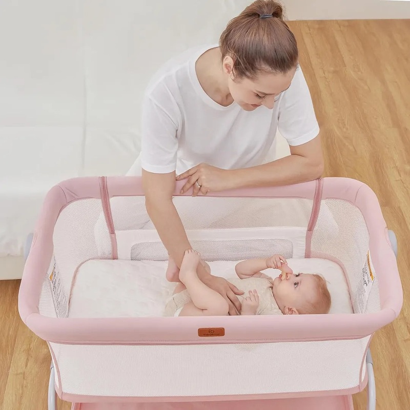 3 in 1 Bassinet Bedside Sleeper with Washable Soft Mattress and Sheet – Pink