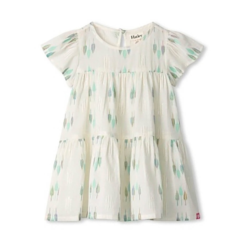 Blue Feather Ikat Woven Cake Puff Dress
