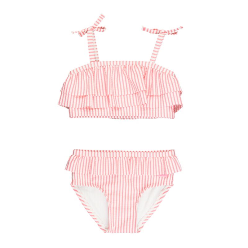 Bubblegum Pink Seersucker Bow Ruffle Bikini