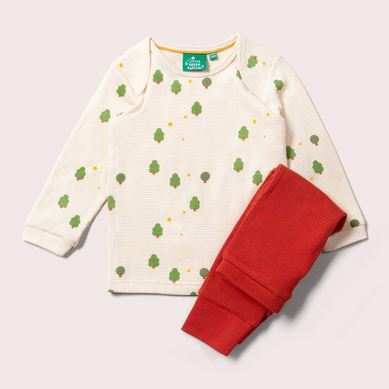 Little Green Radicals – Cream Winter Trees Organic Waffle T-Shirt & Jogger Playset