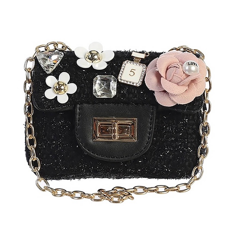 Mini Tweed Purse with Adorable Charms Black