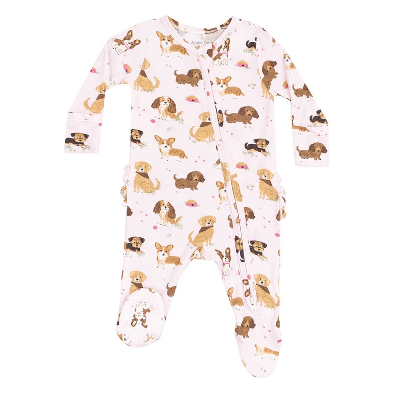 ADR 2 Way Zipper Ruffle Back Footie Best Friend Dogs Pink