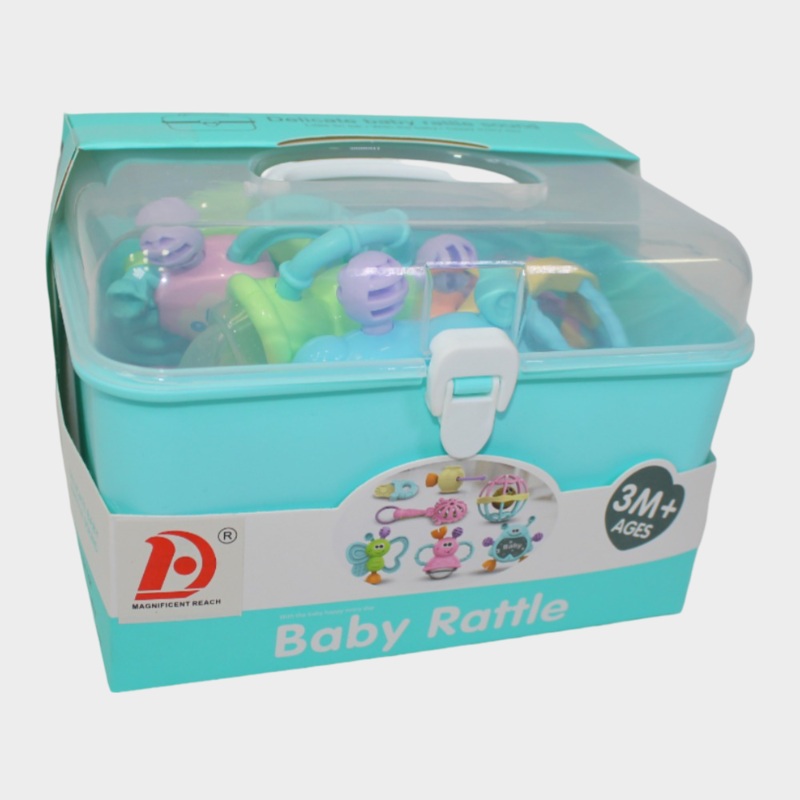 Baby Rattle Set  7 Different Shapes with Gentle Rattle Sounds (Aqua)