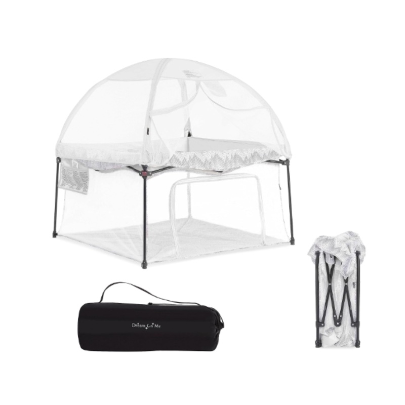 Dream On Me Ziggy Square Baby Playpen, Dove White, With Canopy