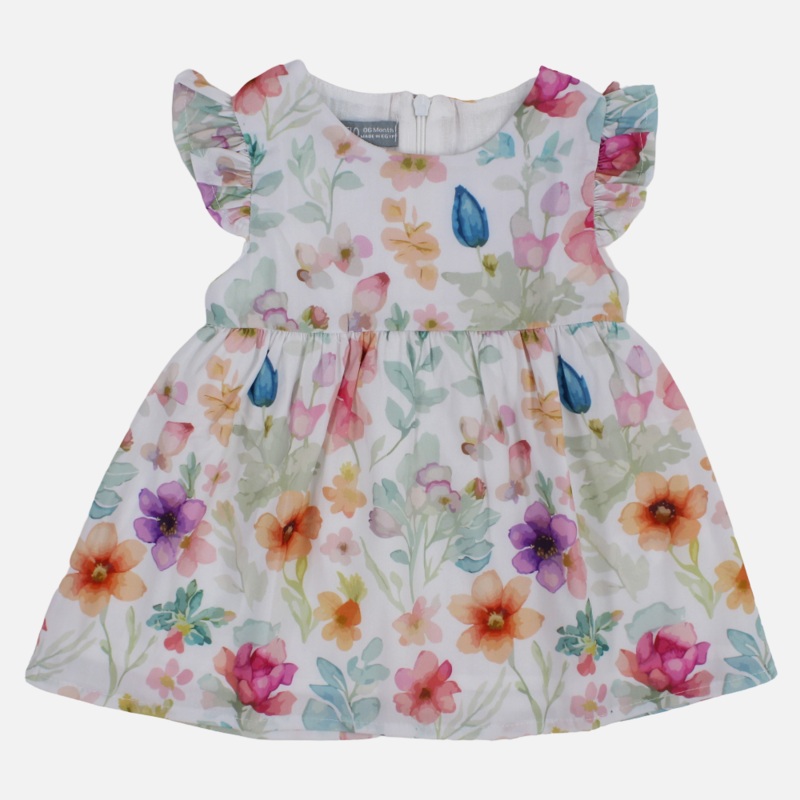 Baby Girls Cotton Dress  Flowers Print
