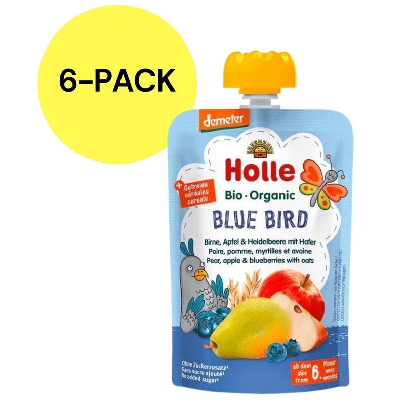 Holle Organic Pouches 6+ – Blue Bird Fruit & Grain Puree (6 Pack)