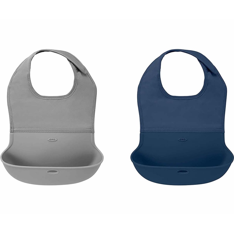 OXO Tot Roll Up Bib, 2-pack – Gray & Navy
