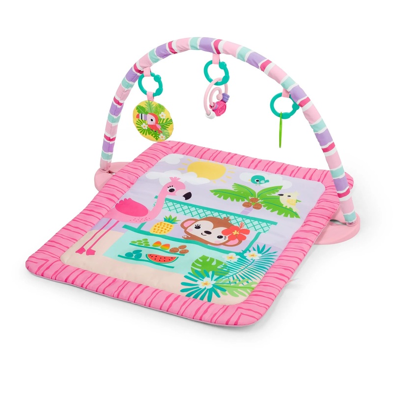 Pink Palms Tiki Toy Bar Baby Activity Gym and Tummy Time Mat Newborn to 3 Years