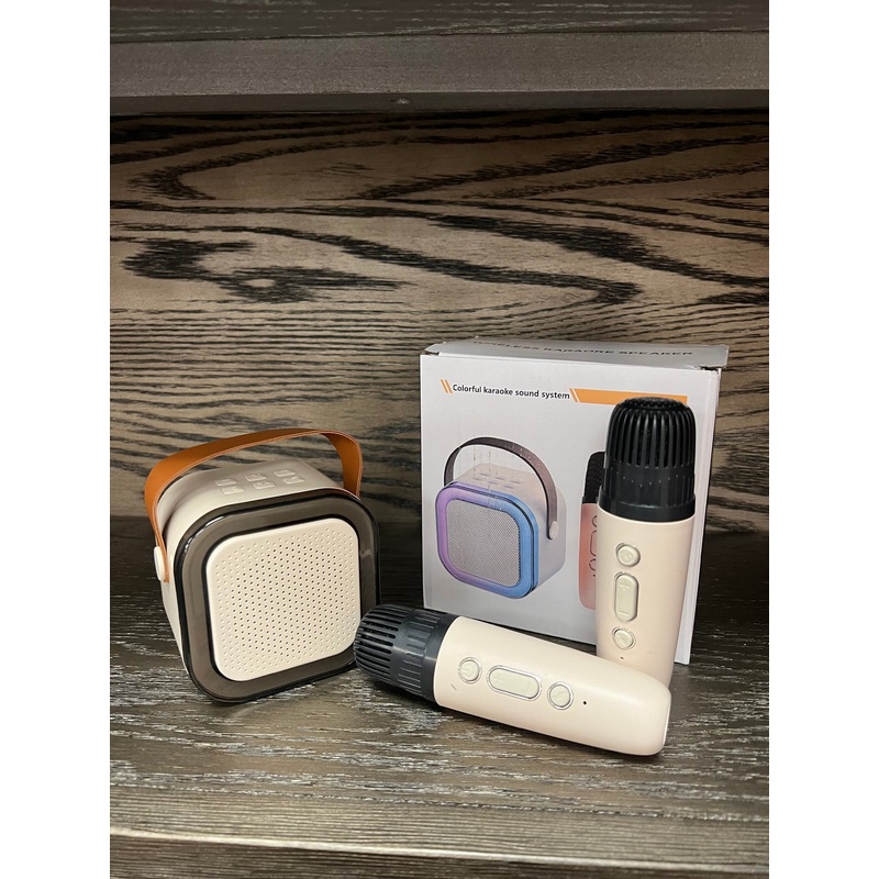 Bluetooth Karaoke Speaker with 2 Voice Changing Microphones and Light Show-Cream