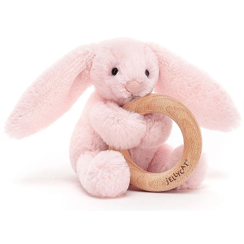 Jellycat Bashful Blush Bunny Wooden Ring Toy