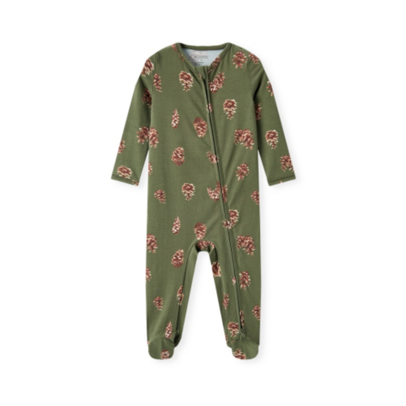 Milkbarn Pinecone Cotton Stretch Zipper Footed Romper
