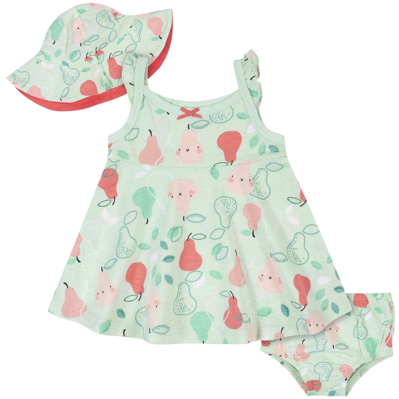 3-Piece Toddler Girls Pear Dress, Diaper Cover & Sun Hat Set, 5T