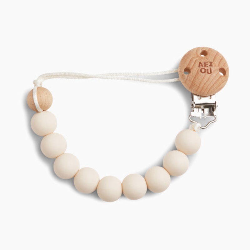 AEIOU Silicone Pacifier Clip, Oat Milk