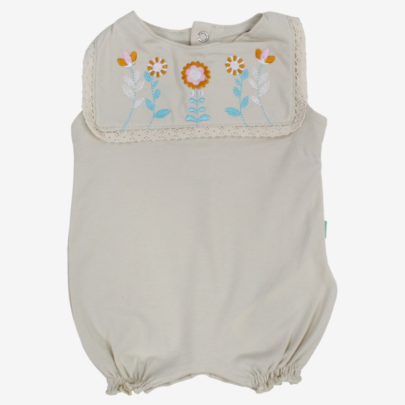 Baby Girls Cotton Romper  Beige with Floral Design