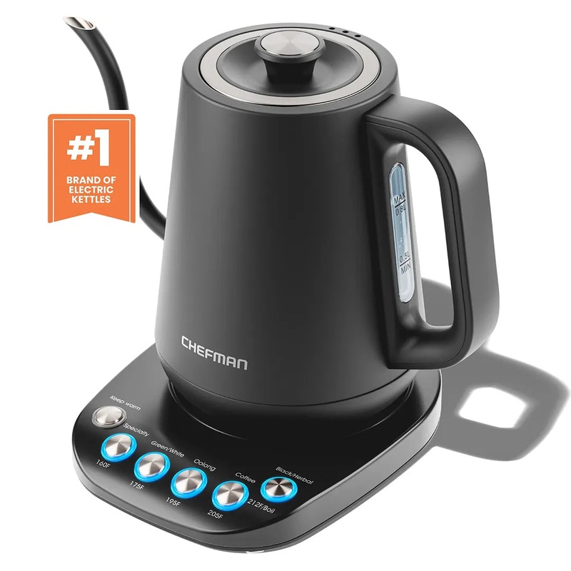 Electric 0.8L Gooseneck Kettle w/ 5 Preset Temperatures, Keep Warm Function – Black, New