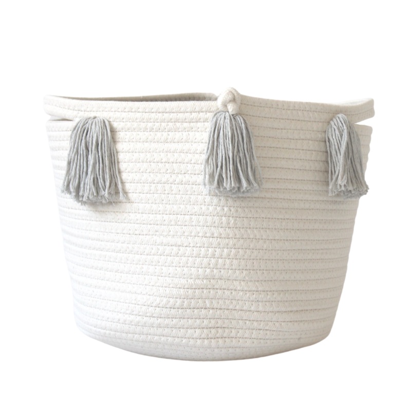 Grey Tassel Basket – Medium