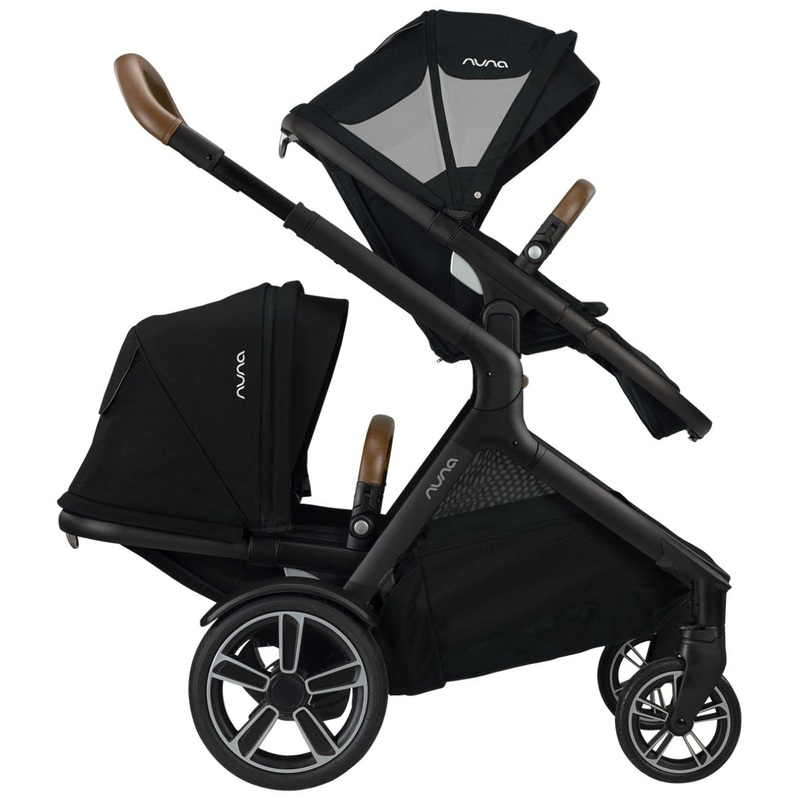 Nuna DEMI Grow Double Stroller with Aire Protect Canopy + Classic Canopy – Caviar