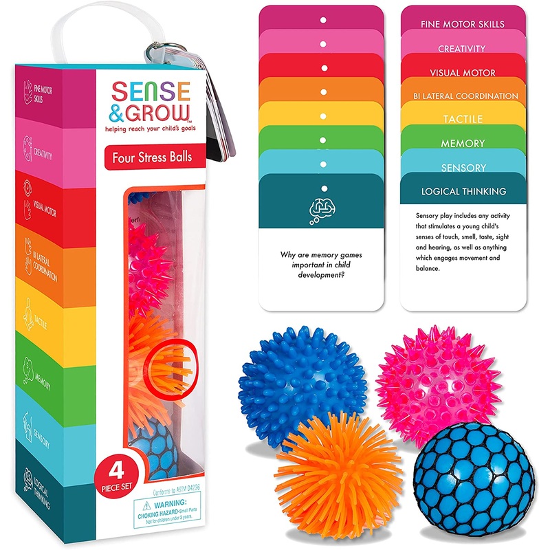 Sense & Grow 4 Stress Relief Balls for Kids & Adults 4 Textured Balls