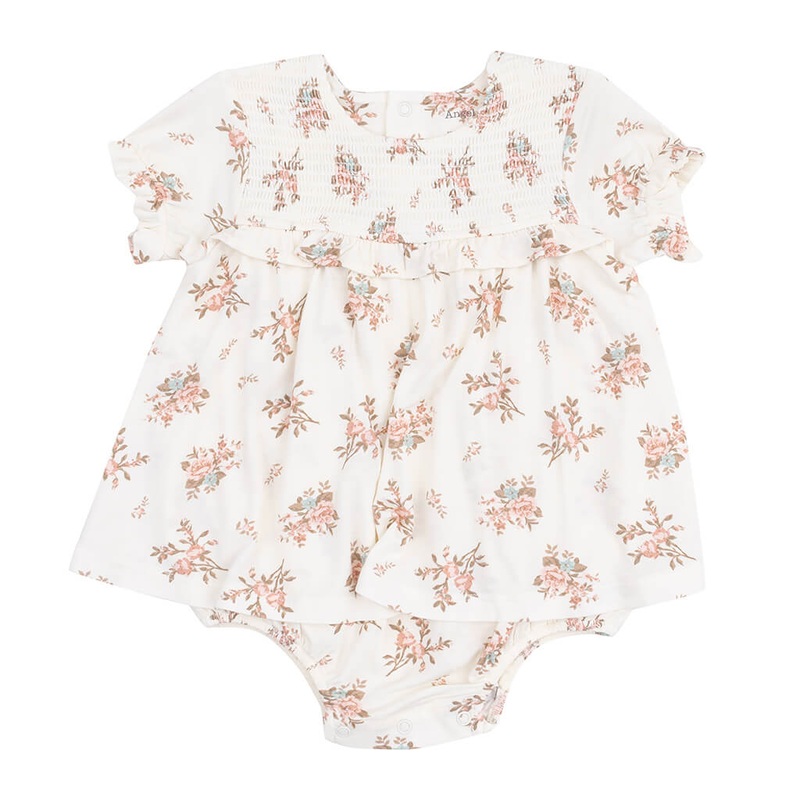 Smocked Ruffle Bubble with Skirt Vintage Rosebuds