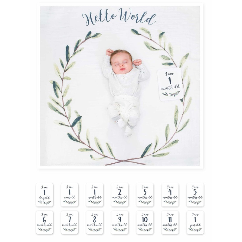 Lulujo Baby’s First Year Blanket & Cards Set – Hello World