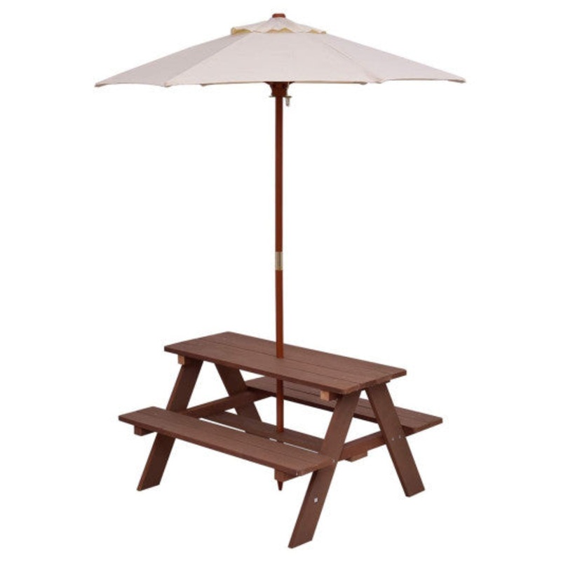 Outdoor 4-Seat Kid’s Picnic Table Bench With Umbrella