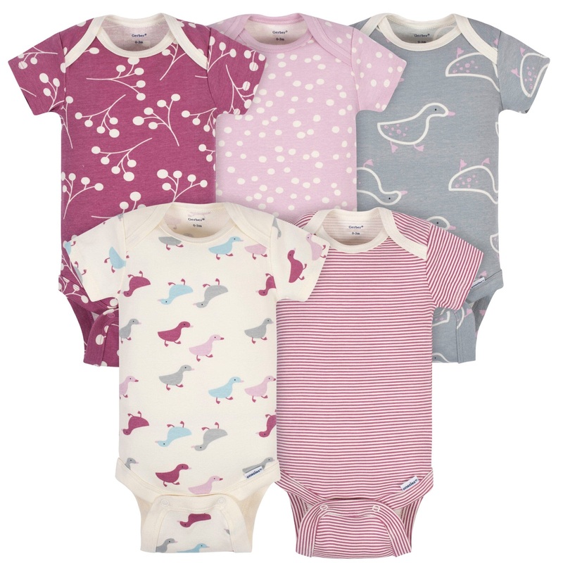5-Pack Baby Girls Comfy Stretch Ducklings Short Sleeve Onesies Bodysuits