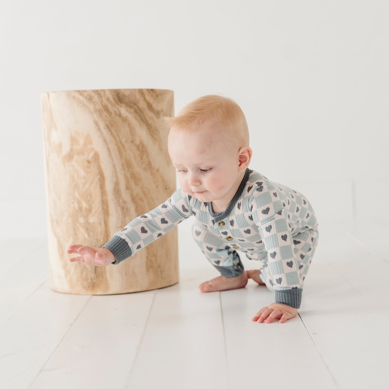 Baby Sprouts Long Sleeve Zip Romper | Checkered Boy’s Hearts