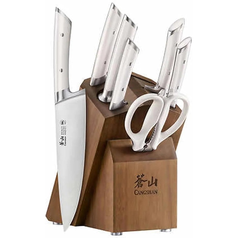 Rainier Series 8-Piece Knife Set With Acacia Block And White Handles