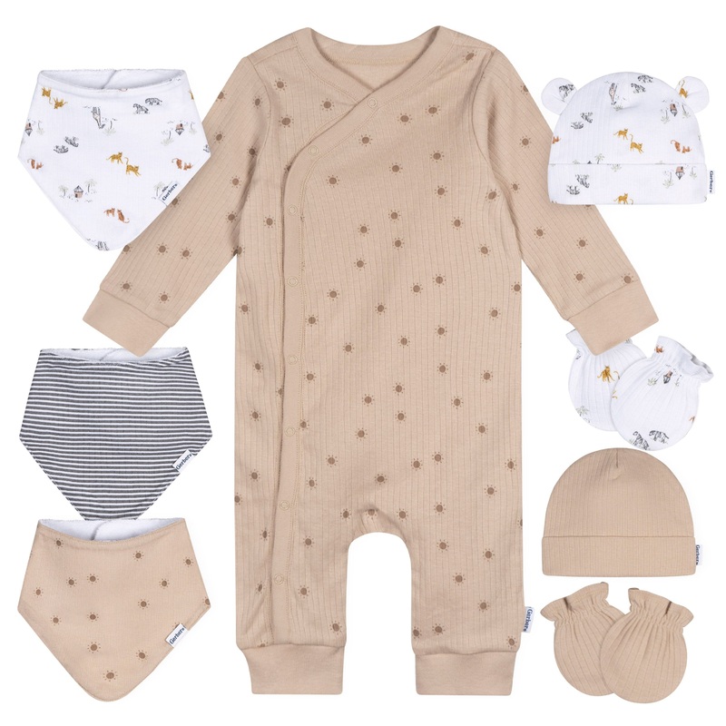 8-Piece Neutral Safari Footless Pajama and Accessories Bundle