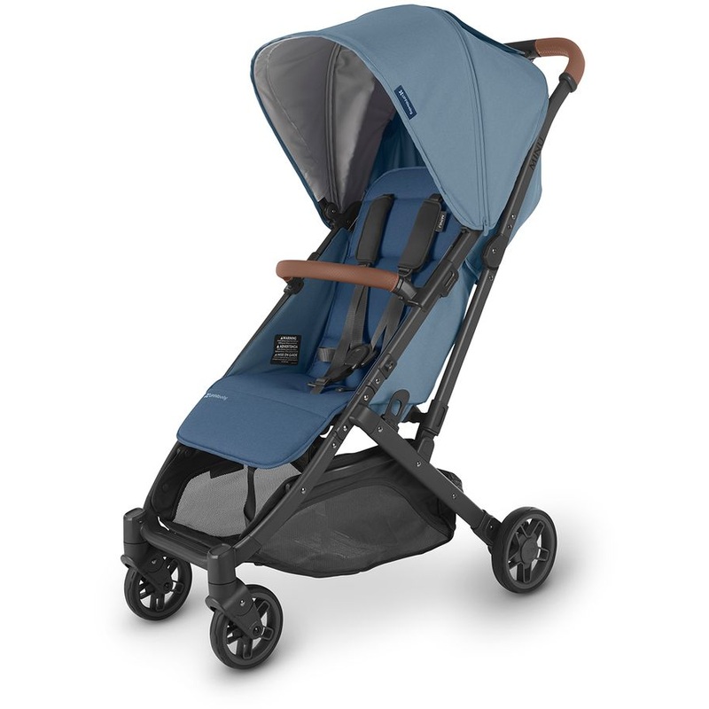 UPPAbaby OPEN BOX MINU V2 Compact Stroller – Charlotte (Coastal Blue Melange / Carbon / Saddle Leather)