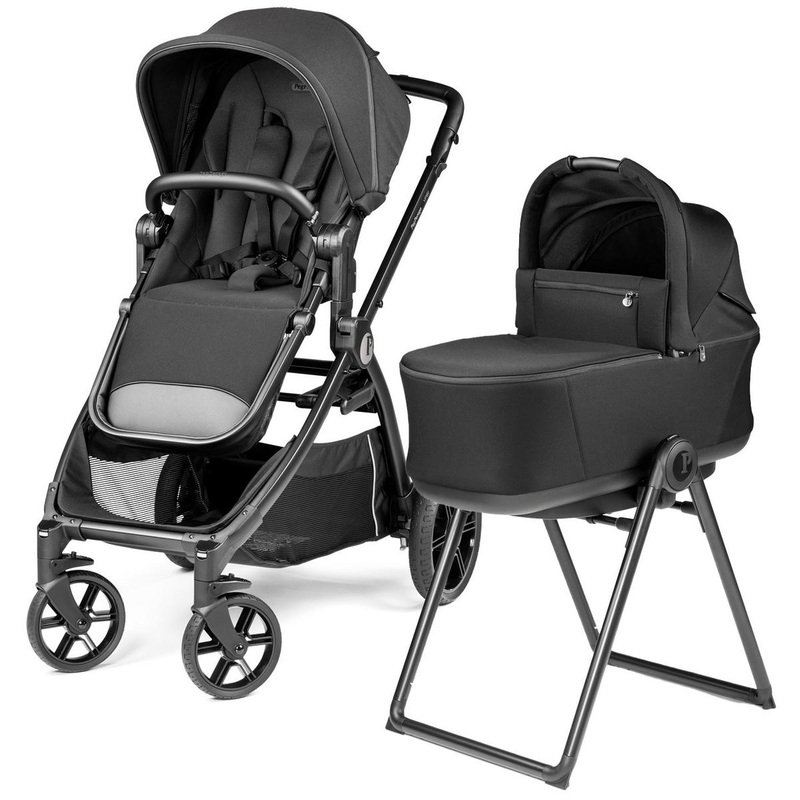 Peg Perego YPSI Single-to-Double Stroller 2025 + Bassinet with Stand By Me Bundle – True Black