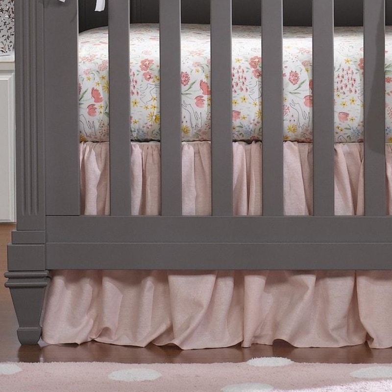 Liz & Roo Petal Pink Linen Blend Gathered Crib Skirt 16″ Drop
