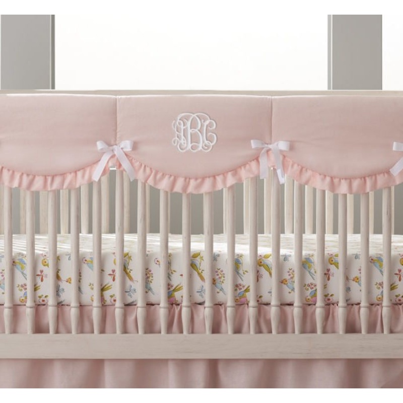 Liz & Roo Petal Pink Linen Scalloped Crib Rail Cover