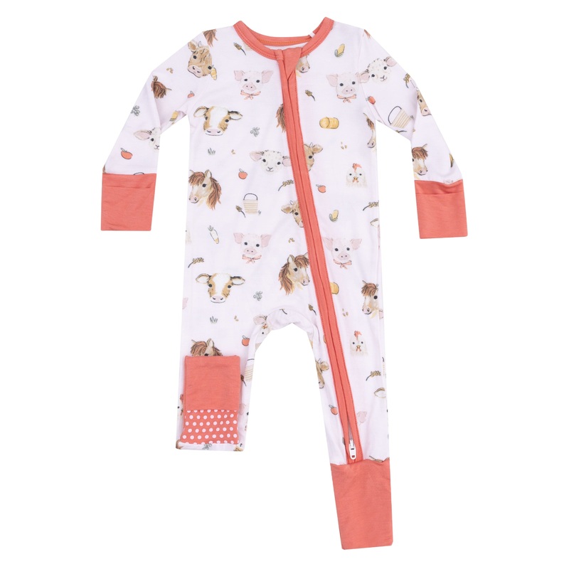 Angel Dear – Two-Way Zipper Romper – Vintage Animal Faces (Pink)