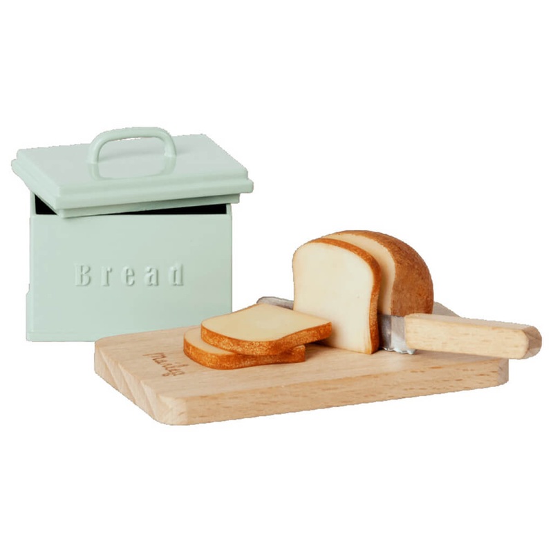 Miniature Bread Box with Cutting Board and Knife