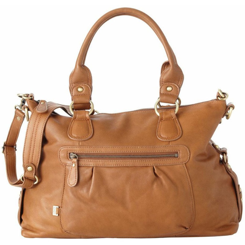 OiOi Tan Leather Slouch Tote Diaper Bag