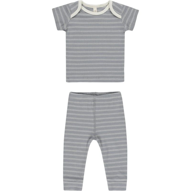 Quincy Mae Ribbed Short Sleeve Tee + Legging Set || Blue Pinstripe