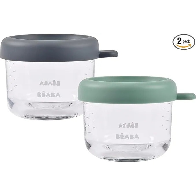2-Pack 5 oz Glass Baby Food Storage Jars with Silicone Airtight Lids – Freezer, Sterilizer & Dishwasher Safe, Mineral/Sage