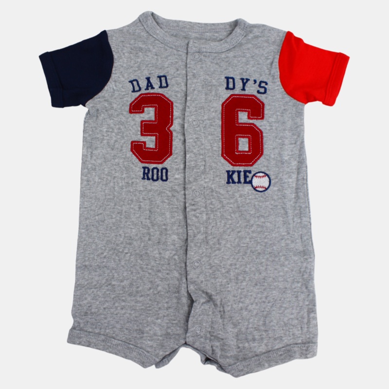 Baby Boys Cotton Romper  Grey with “Daddy’s Rookie” Print