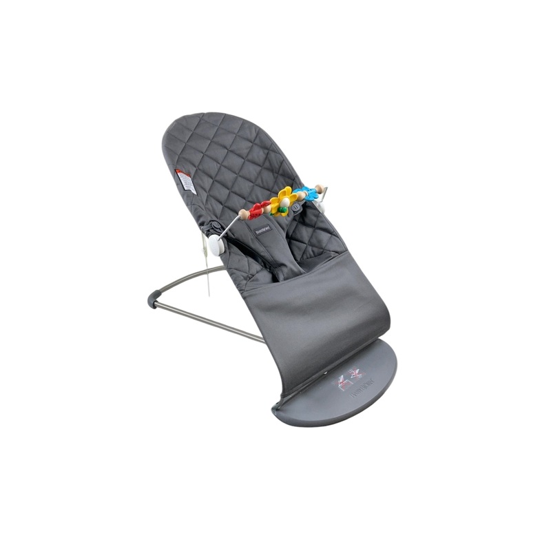 BabyBjorn Bouncer Bliss Bundle With Toy Bar, Anthracite Cotton Classic Quilt, Dark Gray Frame, Flying Friends