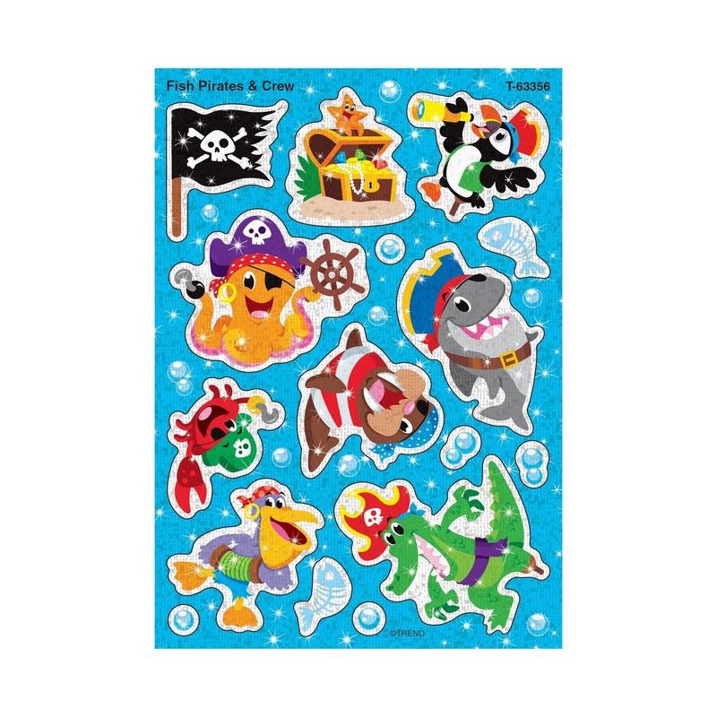 Fish Pirates & Crew Sparkle Stickers  Large