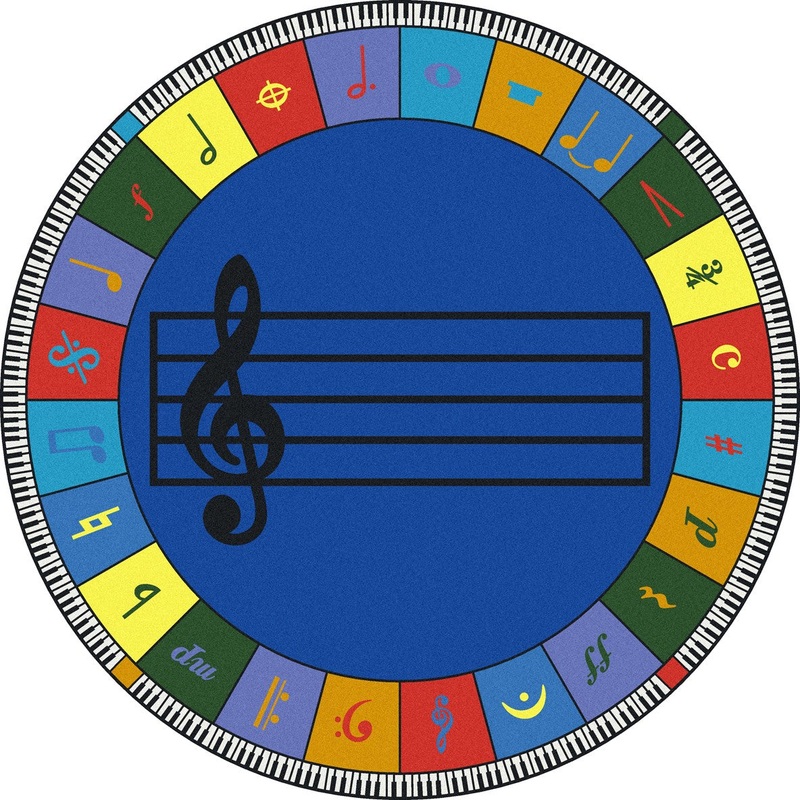 Note Worthy (Elementary) 13’2″ Round area rug in color Multi