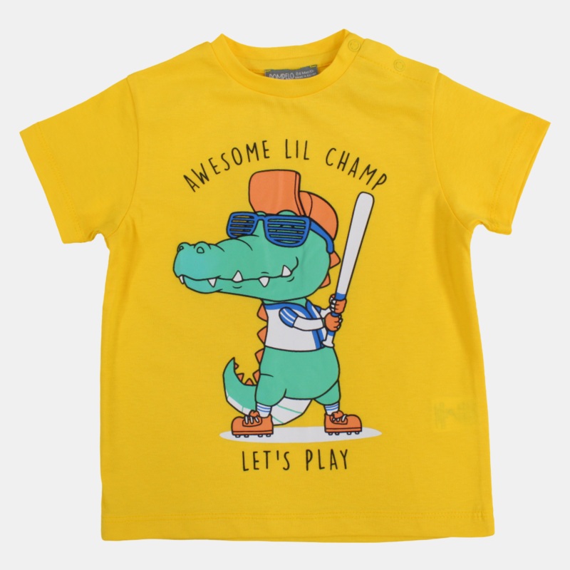 Baby Boys Cotton T-Shirt  Baseball Playing Crocodile