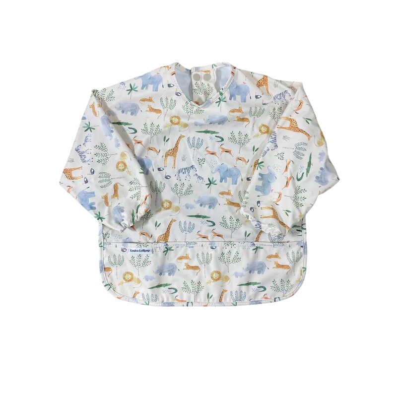 Loulou Lollipop Long Sleeve Waterproof Bib, Jungle Safari