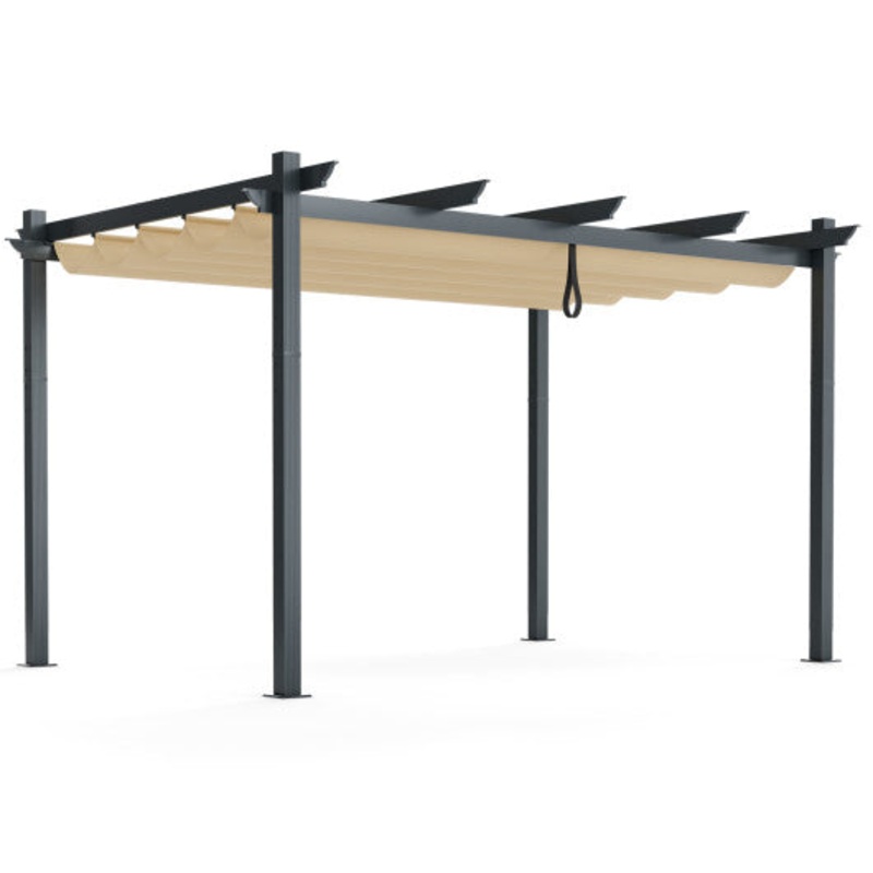 10 X 13 Feet Outdoor Aluminum Retractable Pergola Canopy Shelter-Beige
