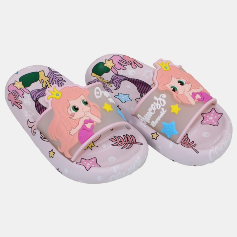 Girls Rubber Slides  Pink with Mermaid Design