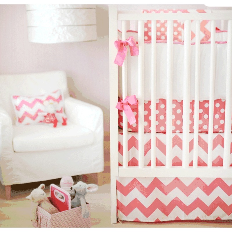 New Arrivals Zig Zag Hot Pink 3 Piece Baby Crib Bedding Set